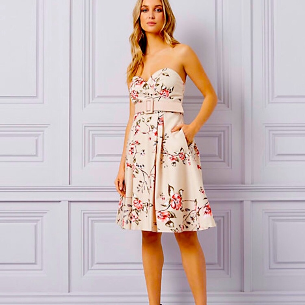 Floral Strapless 3/4 Gown with Pockets